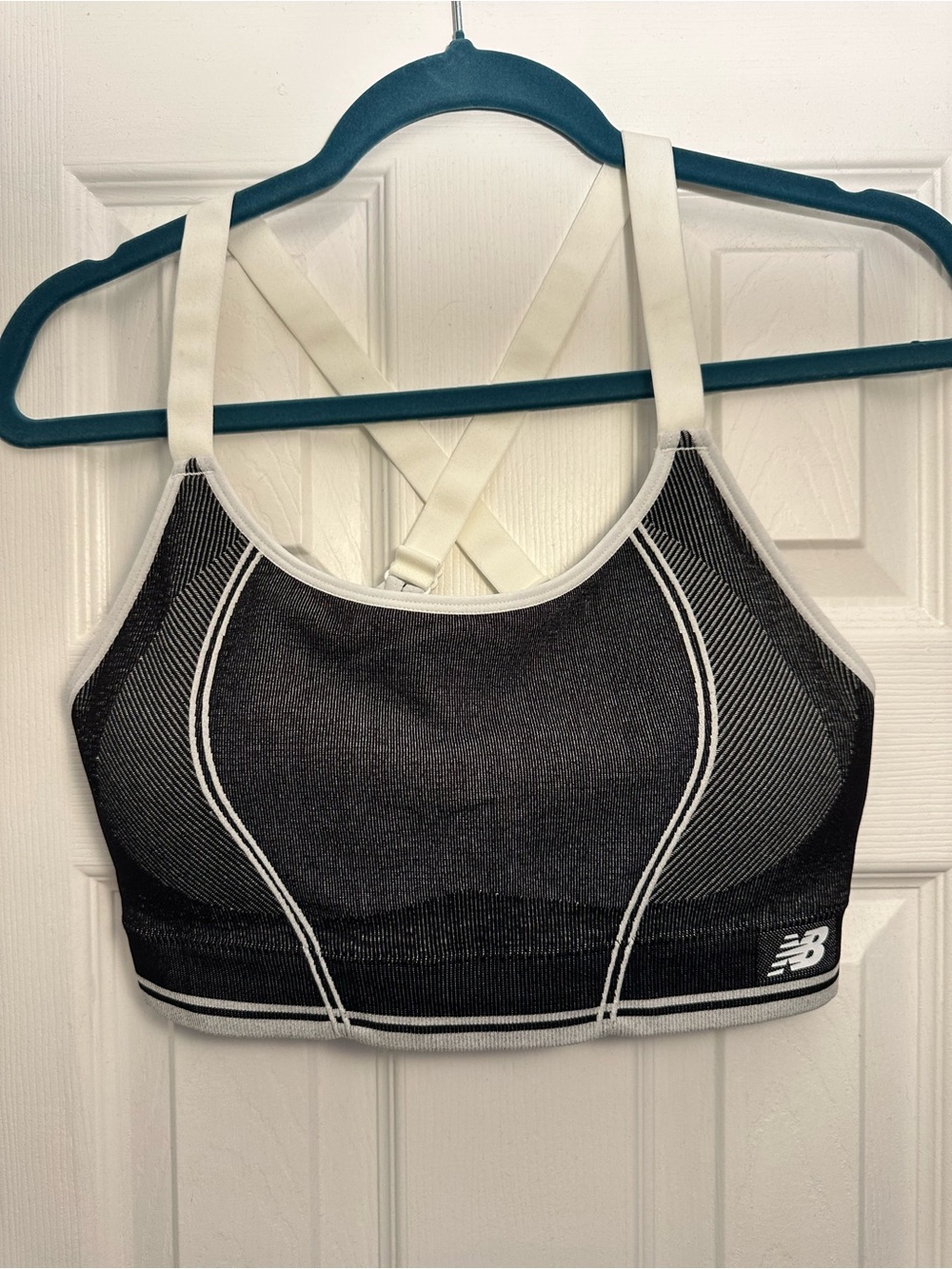 🖤🤍 NWOT New Balance Black & White Contrast Stitch Sports Bra Size XL